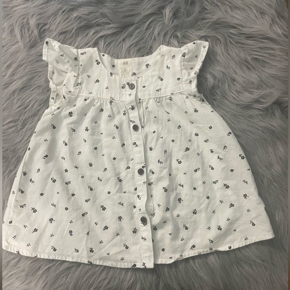 H&M White and Black Floral Baby Dress